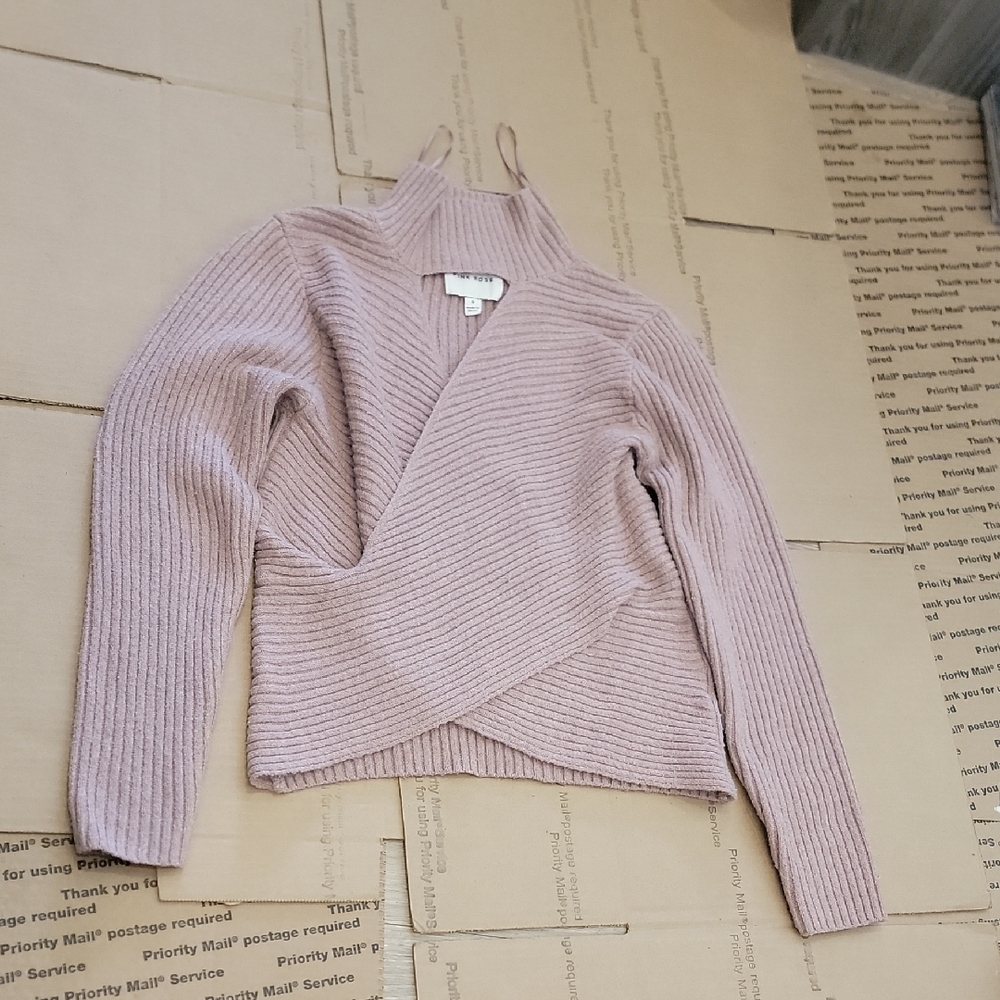 Pink Rose Ribbed Cowl Neck Sweater - Light Purple